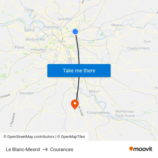 Le Blanc-Mesnil to Courances map