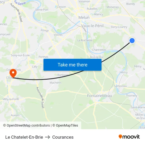 Le Chatelet-En-Brie to Courances map