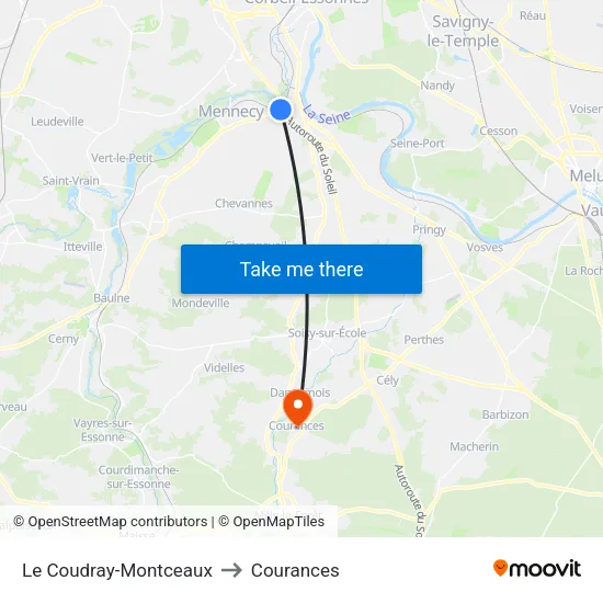 Le Coudray-Montceaux to Courances map