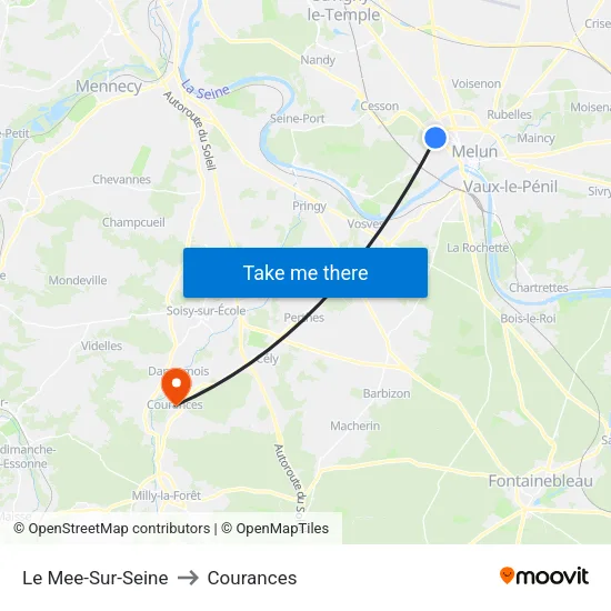 Le Mee-Sur-Seine to Courances map