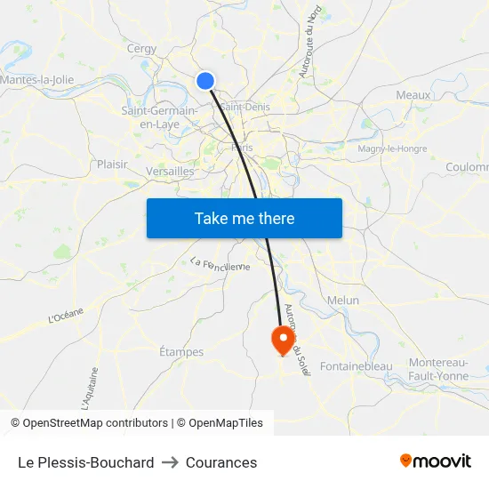Le Plessis-Bouchard to Courances map