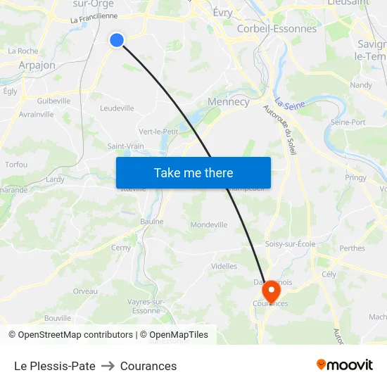 Le Plessis-Pate to Courances map