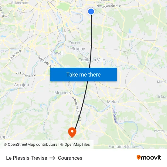 Le Plessis-Trevise to Courances map