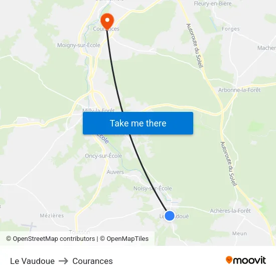 Le Vaudoue to Courances map