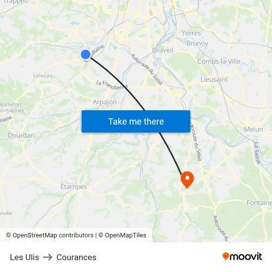 Les Ulis to Courances map