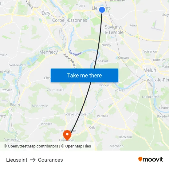 Lieusaint to Courances map