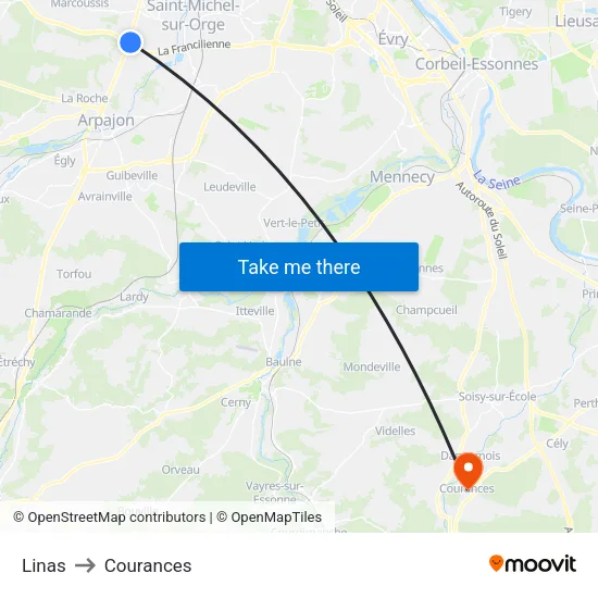 Linas to Courances map