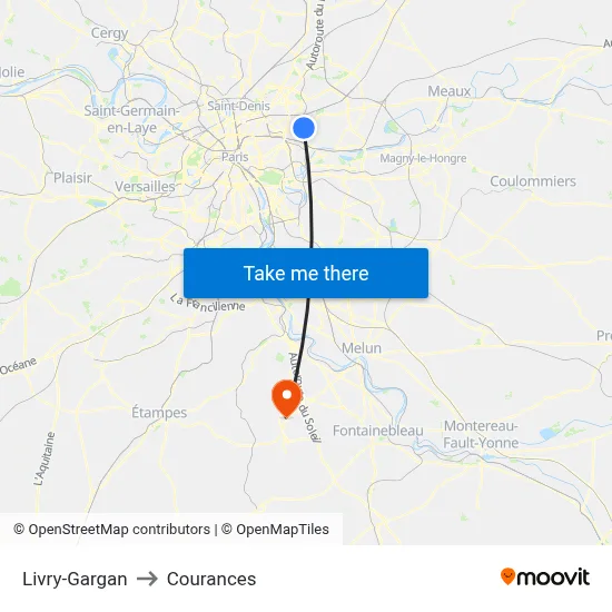 Livry-Gargan to Courances map