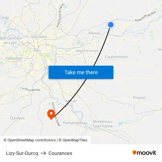 Lizy-Sur-Ourcq to Courances map