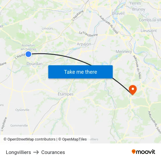 Longvilliers to Courances map