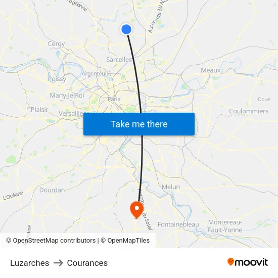 Luzarches to Courances map