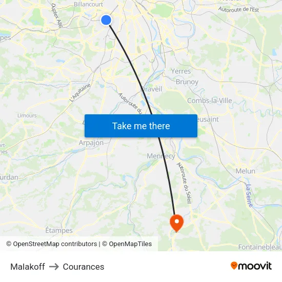 Malakoff to Courances map
