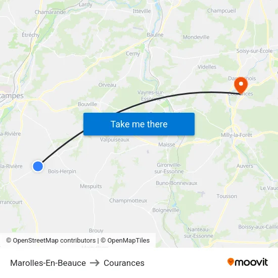 Marolles-En-Beauce to Courances map