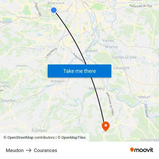 Meudon to Courances map