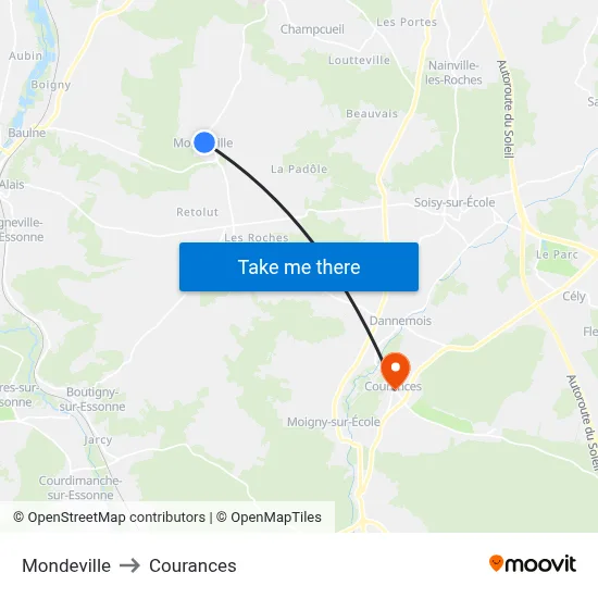 Mondeville to Courances map