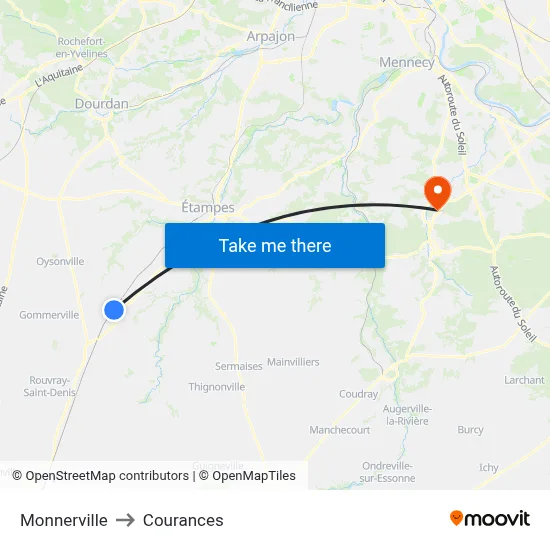 Monnerville to Courances map