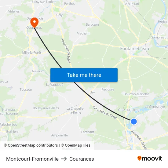 Montcourt-Fromonville to Courances map
