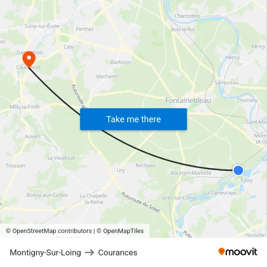 Montigny-Sur-Loing to Courances map