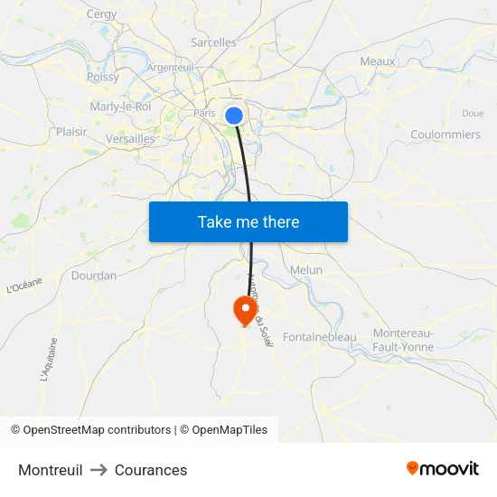 Montreuil to Courances map
