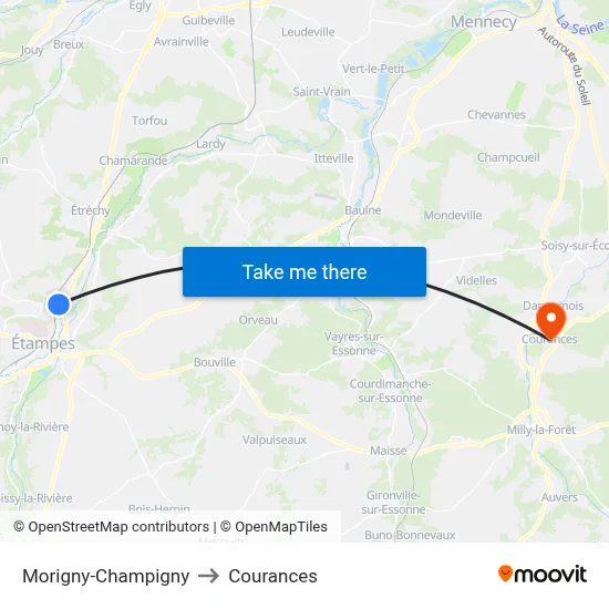 Morigny-Champigny to Courances map