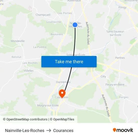 Nainville-Les-Roches to Courances map