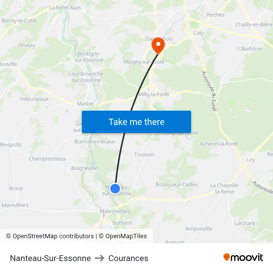 Nanteau-Sur-Essonne to Courances map