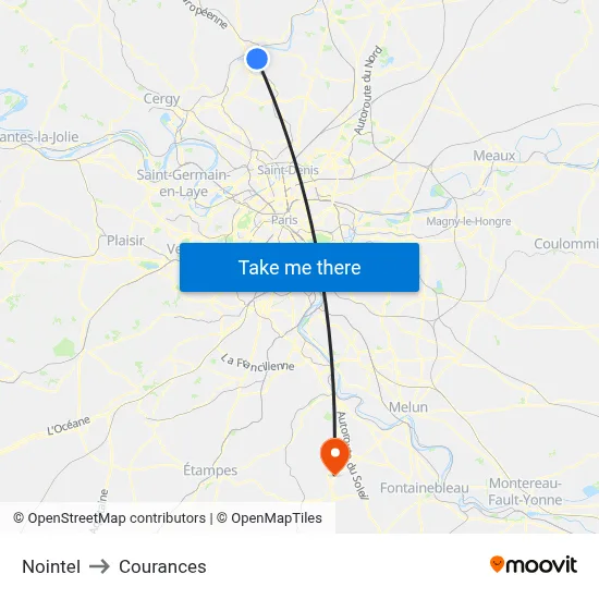 Nointel to Courances map