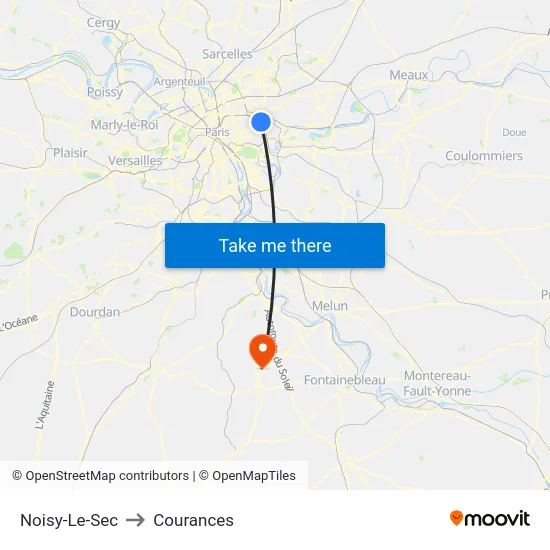 Noisy-Le-Sec to Courances map