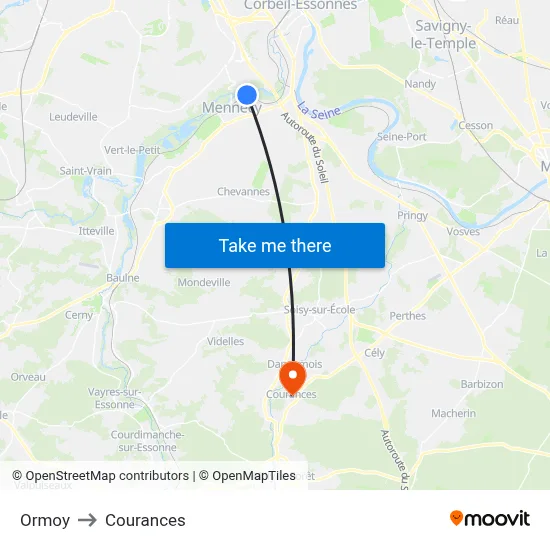 Ormoy to Courances map