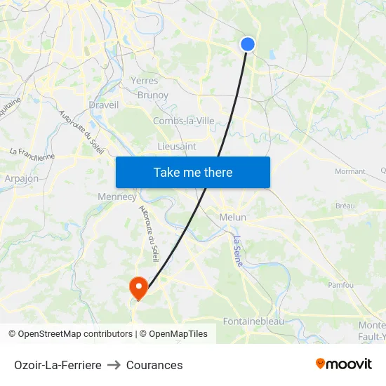 Ozoir-La-Ferriere to Courances map