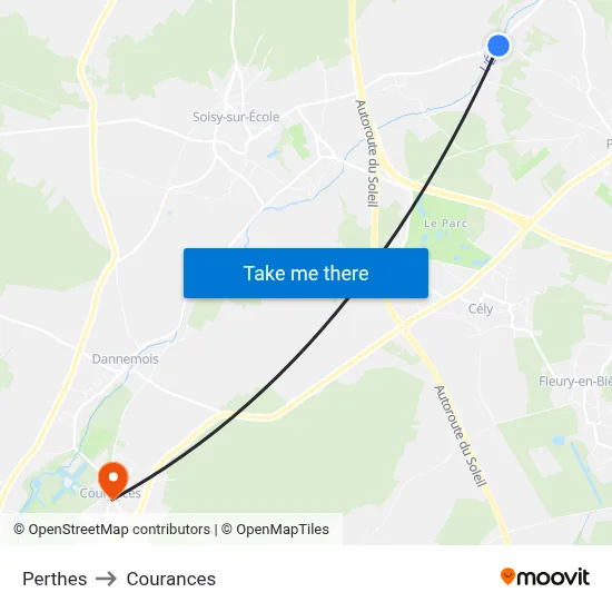 Perthes to Courances map