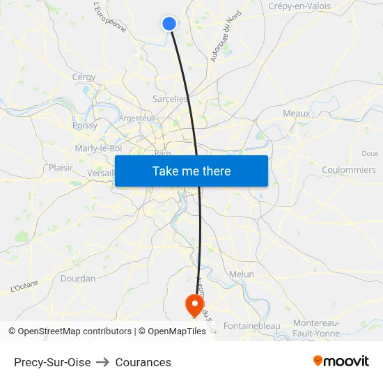 Precy-Sur-Oise to Courances map