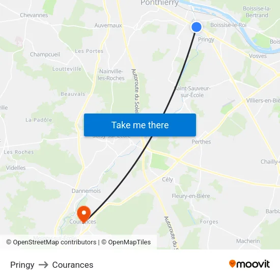 Pringy to Courances map