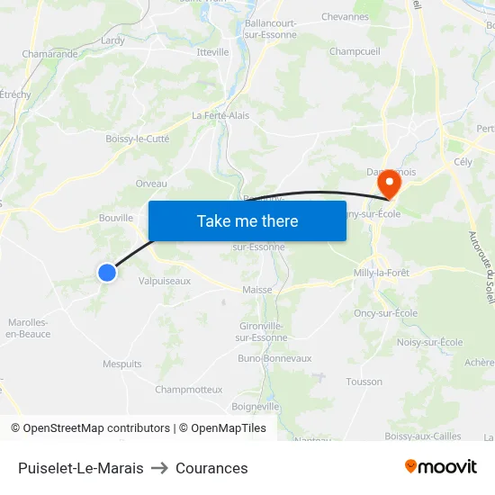 Puiselet-Le-Marais to Courances map