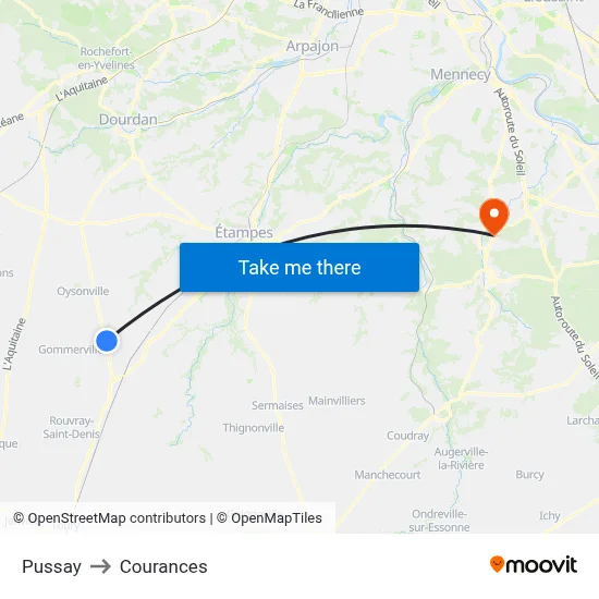 Pussay to Courances map