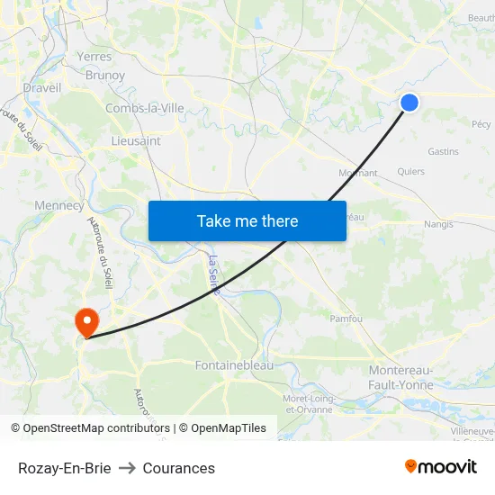 Rozay-En-Brie to Courances map