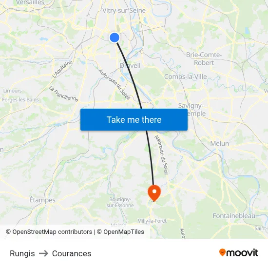 Rungis to Courances map