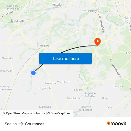 Saclas to Courances map