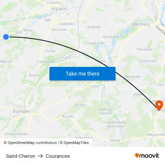 Saint-Cheron to Courances map