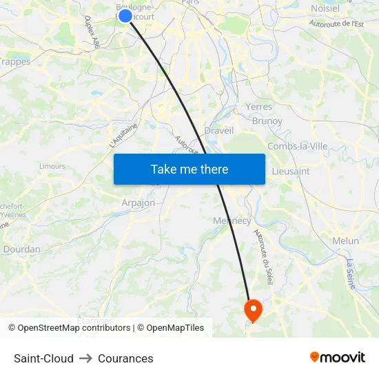 Saint-Cloud to Courances map