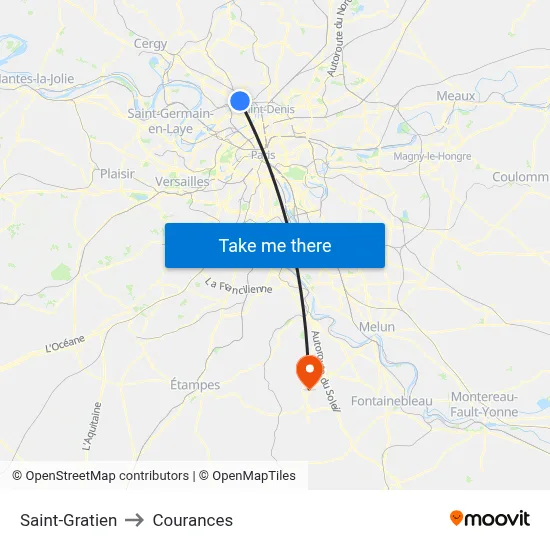 Saint-Gratien to Courances map