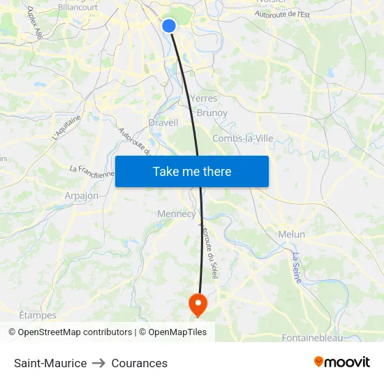 Saint-Maurice to Courances map