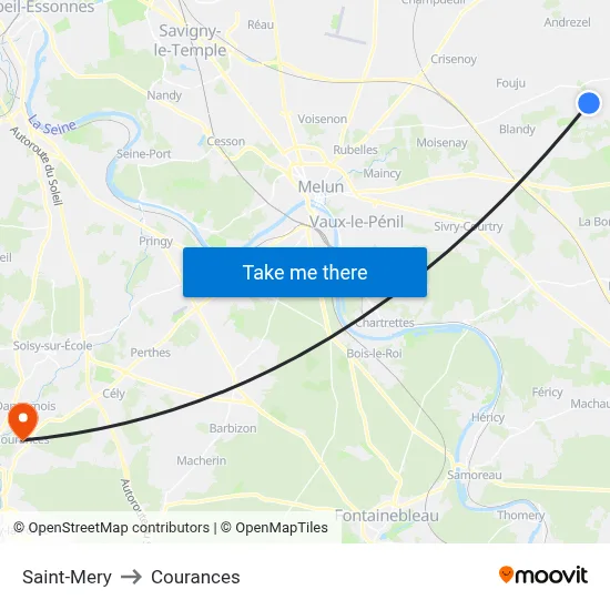 Saint-Mery to Courances map