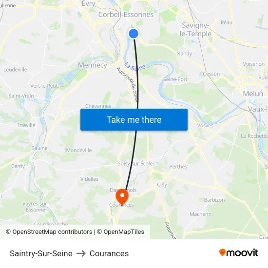Saintry-Sur-Seine to Courances map