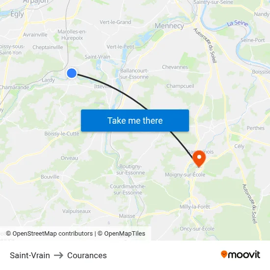 Saint-Vrain to Courances map