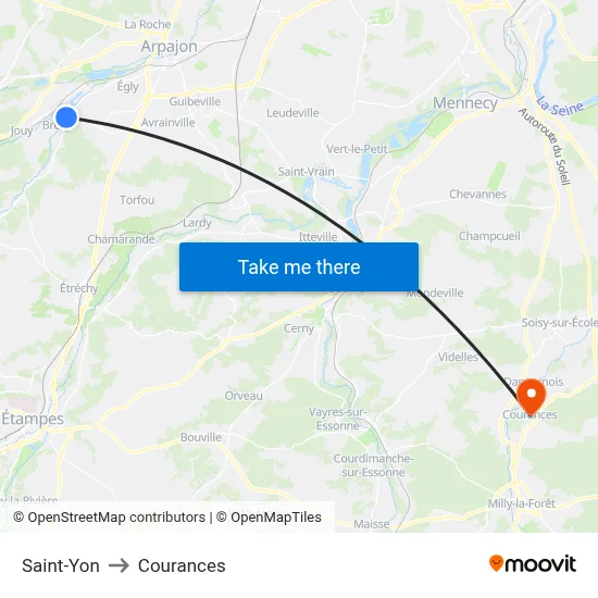 Saint-Yon to Courances map