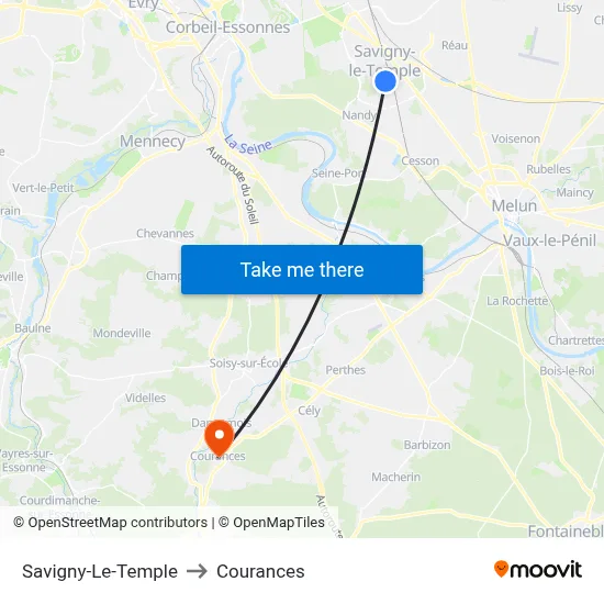 Savigny-Le-Temple to Courances map