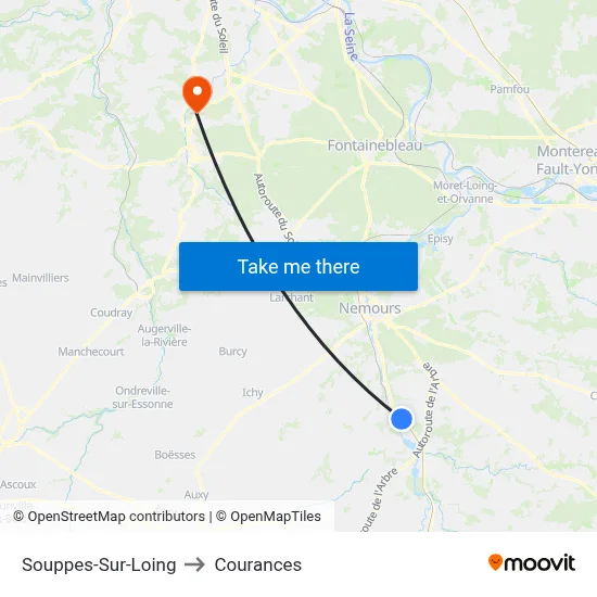 Souppes-Sur-Loing to Courances map