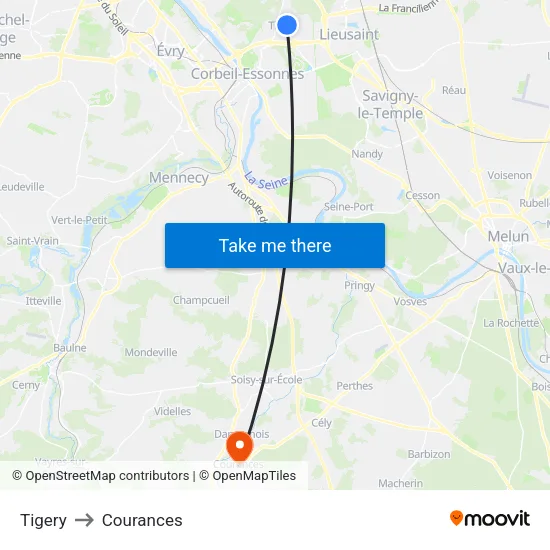Tigery to Courances map