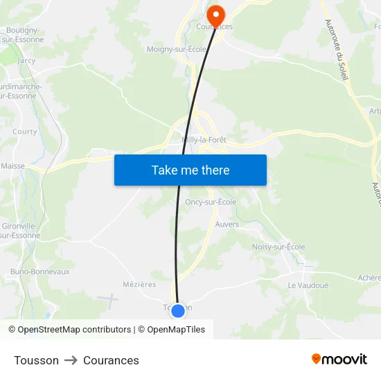 Tousson to Courances map